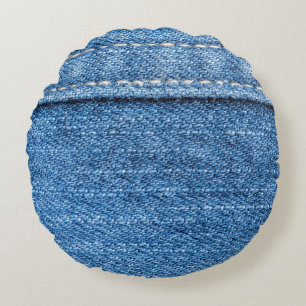 Almofada Redonda Denim Blue: Textura clássica de Jeans.