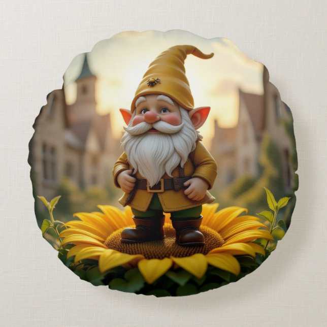 Almofada Redonda Der Bienenführer-Gnom – Hüter des Honigs (Frente)