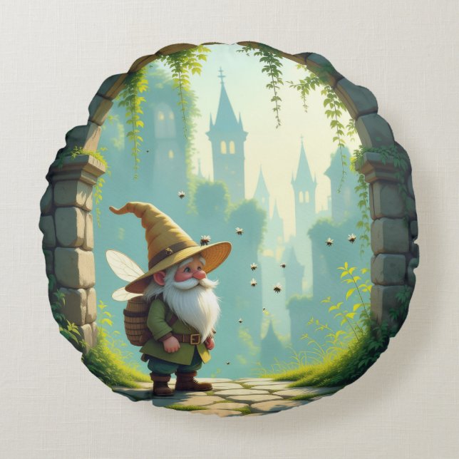 Almofada Redonda Der Bienenführer-Gnom – Hüter des Honigs (Frente)