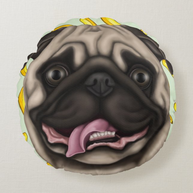 Almofada Redonda Derpy Pugs (Frente)
