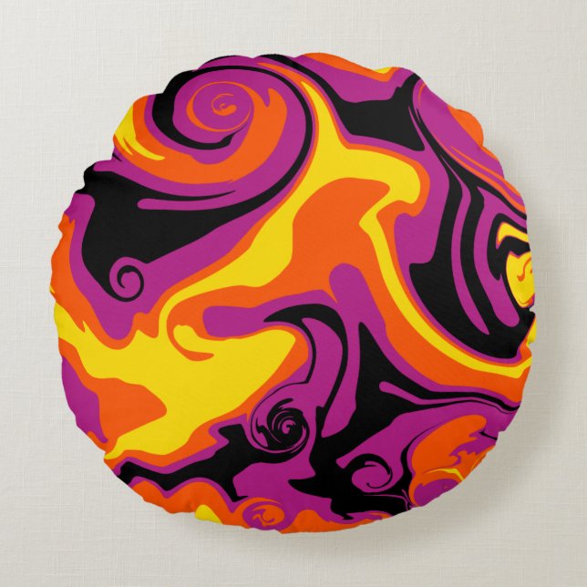 Almofada Redonda Derramar - Laranja, Preto, Rosa e Amarelo (Frente)
