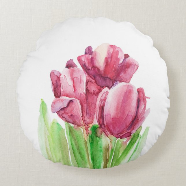 Almofada Redonda Descanso cor-de-rosa abstrato das tulipas do felz (Frente)