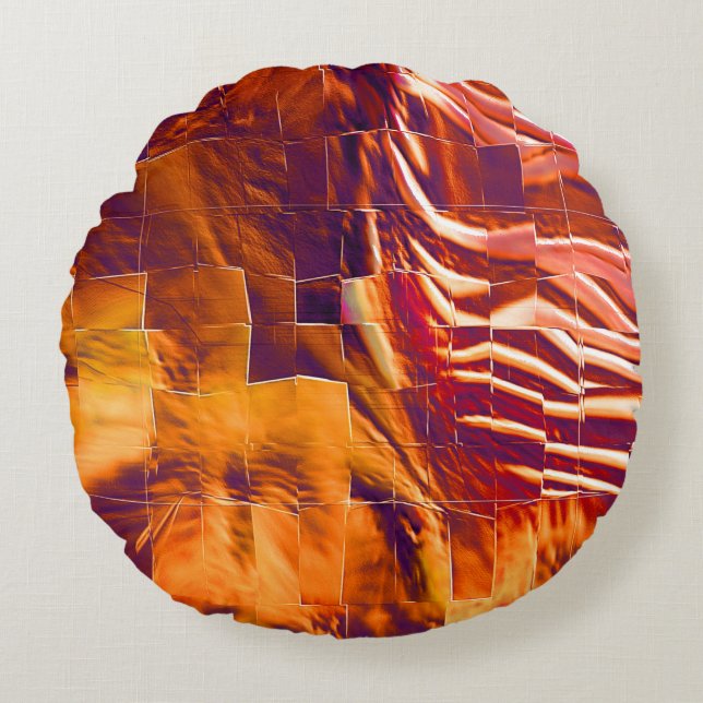Almofada Redonda Desenho abstrato mosaico de folha de ouro avermelh (Frente)