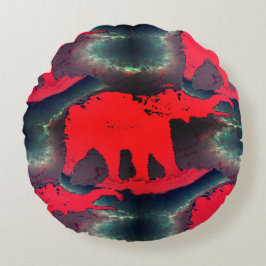 Almofada Redonda Desenho abstrato vermelho com efeito muito rústico