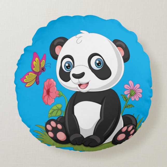 Almofada Redonda Desenho Animado de Panda Fofo (Frente)