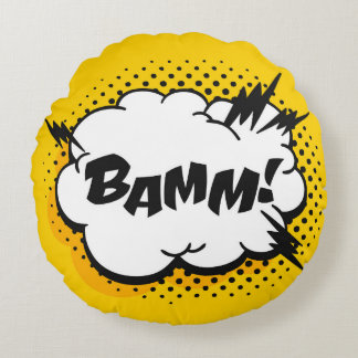 Almofada Redonda Desenho da bolha de fala com pop art com texto. Ca