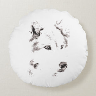 Almofada Redonda Desenho Da Cabeça De Lobo Da Cinza Funky