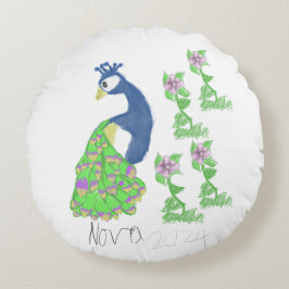 Almofada Redonda Desenho da Mão Peacock Especial Nova