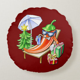 Almofada Redonda Desenho De Cartoon De Natal Vermelho