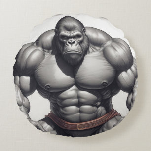 Almofada Redonda Desenho de Cartoons de Pop de Gorilla Bodybuilder