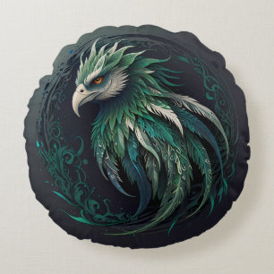 Almofada Redonda Desenho de Fênix Verde Fofo Majestoso