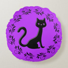 Almofada Redonda Desenho de Gatinhos Pretos 11