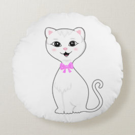 Almofada Redonda Desenho de Gato Branco Inteligente Fofo