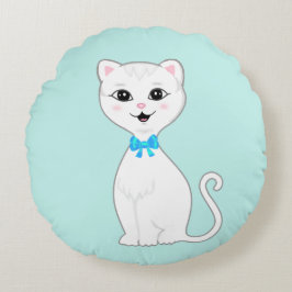 Almofada Redonda Desenho de gato branco inteligente fofo