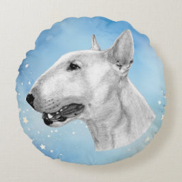 Almofada Redonda Desenho de lápis Bull Terrier