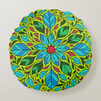 Almofada Redonda Desenho de Mandala de Folhas