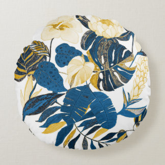 Almofada Redonda Desenho De Mão Tropical: Padrão Criativo Sem Olho