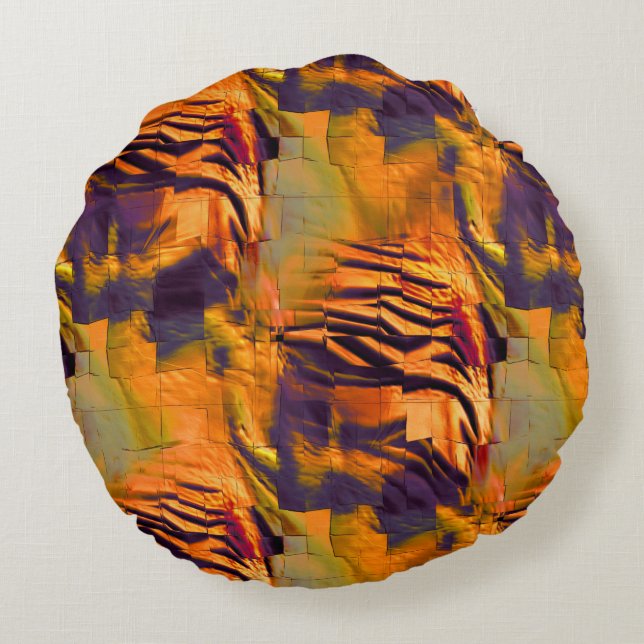 Almofada Redonda Desenho de mosaico de abstrato, dourado rústico qu (Verso)