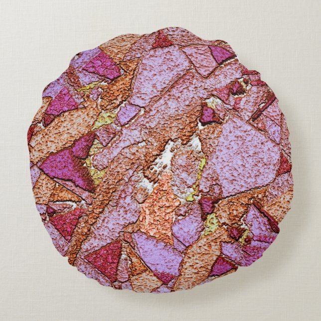 Almofada Redonda Desenho de rocha vulcânica pintado, a rosa lilac (Verso)