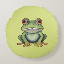 Almofada Redonda Desenho de sapo com lápis de cor