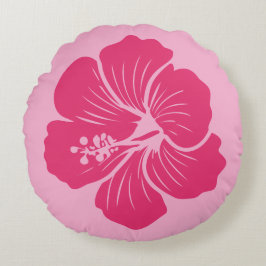 Almofada Redonda Desenho do Contorno da Flor de Hibisco Rosa Vibran