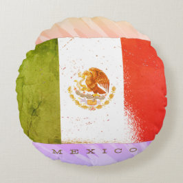 Almofada Redonda Desenho do Estilo Grunge da Bandeira do México