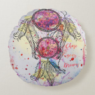 Almofada Redonda Desenho em aquarela Dreamcatcher "Chase your Dream