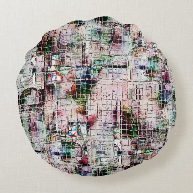 Almofada Redonda Desenho estranho, de cor russa, sob juta de abstra (Verso)