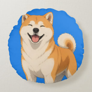 Almofada Redonda Desenho Feliz de Cachorro Akita