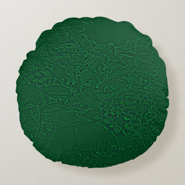 Almofada Redonda Desenho Floral Latino Verde. (Frente)