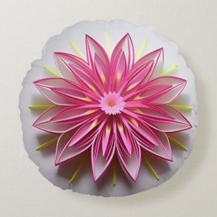 Almofada Redonda Desenho Intrincado de Origami Floral Rosa