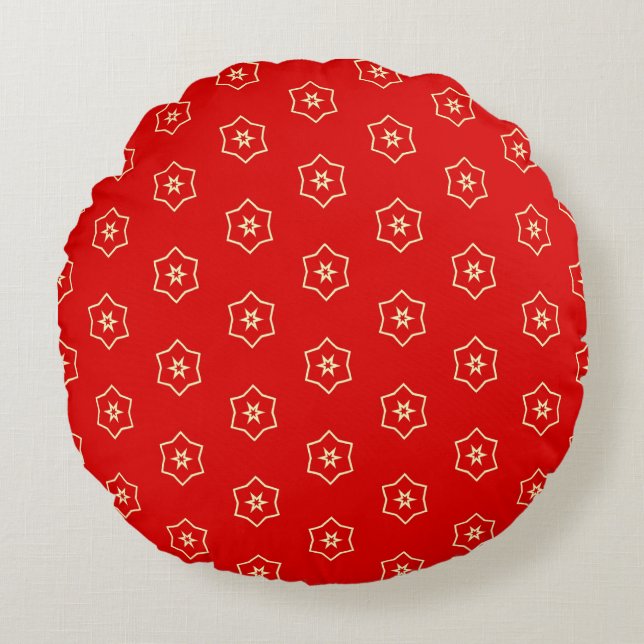 Almofada Redonda Desenho Ornamental Vermelho e Dourado (Frente)