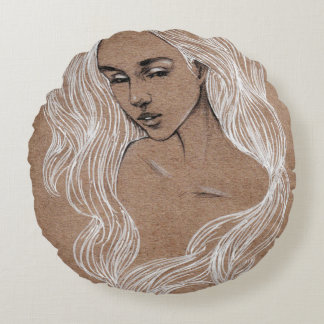 Almofada Redonda Desenho Retrato: Ilustração de Menina