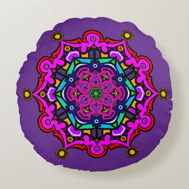 Almofada Redonda Desenho roxo (Frente)