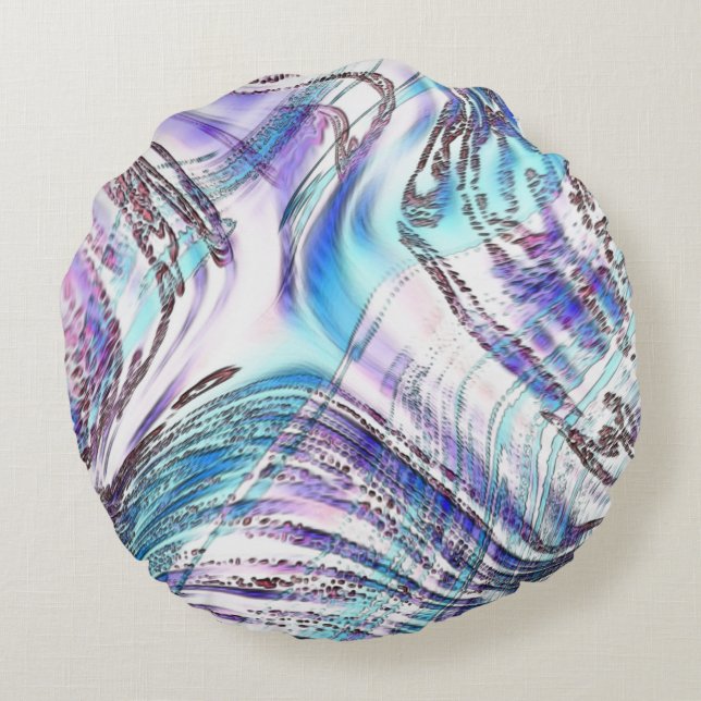 Almofada Redonda Desenhos de ostras azuladas, cruzados e torcidos (Verso)