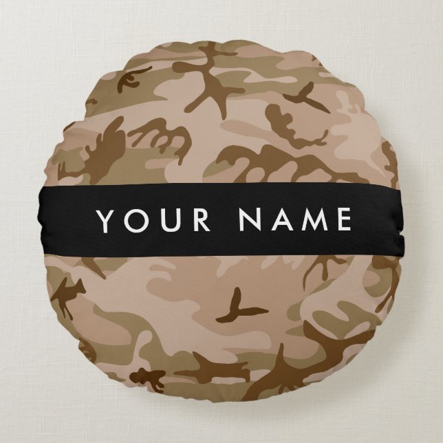 Almofada Redonda Desert Camouflage Patterno, seu nome, Personalize (Frente)
