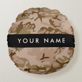 Almofada Redonda Desert Camouflage Pebbles, o teu nome Personaliza