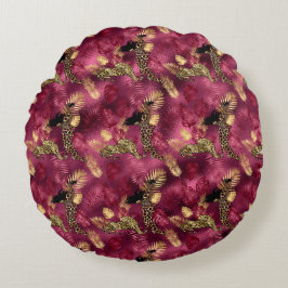 Almofada Redonda Design 10 da Série Burgundy e Dourada Leopard
