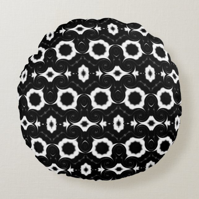Almofada Redonda Design Clássico Preto e Branco (Frente)