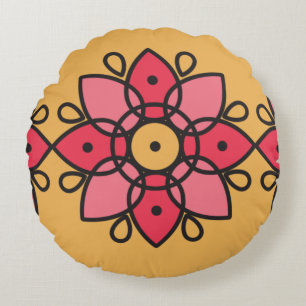 Almofada Redonda design cor amarela e rosa para casa