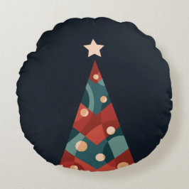 Almofada Redonda Design da árvore do Natal, retro abstrato azul ver