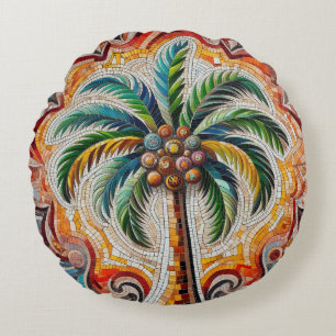 Almofada Redonda Design de Árvore de Palma de Mosaico