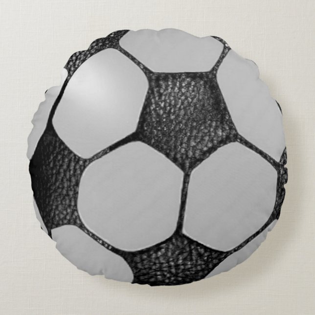 Almofada Redonda Design de bola de futebol de couro (Frente)
