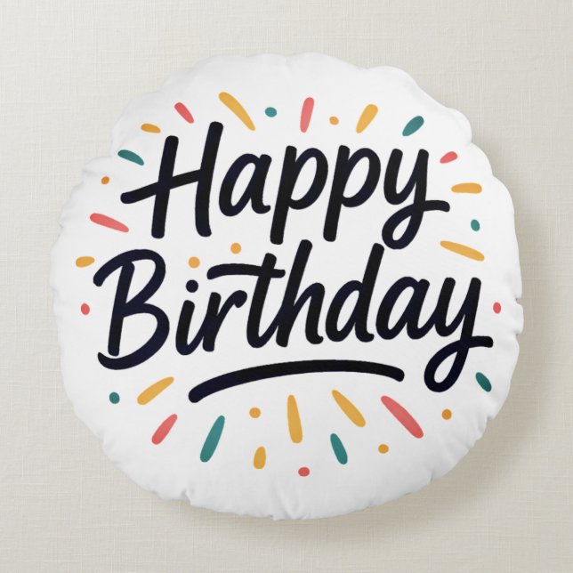 Almofada Redonda Design de Caligrafia de Aniversário Elegante (Frente)