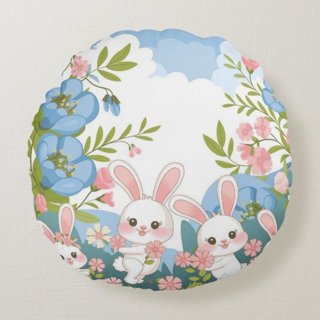 Almofada Redonda Design de celebração de Páscoa de encantamento (Frente)