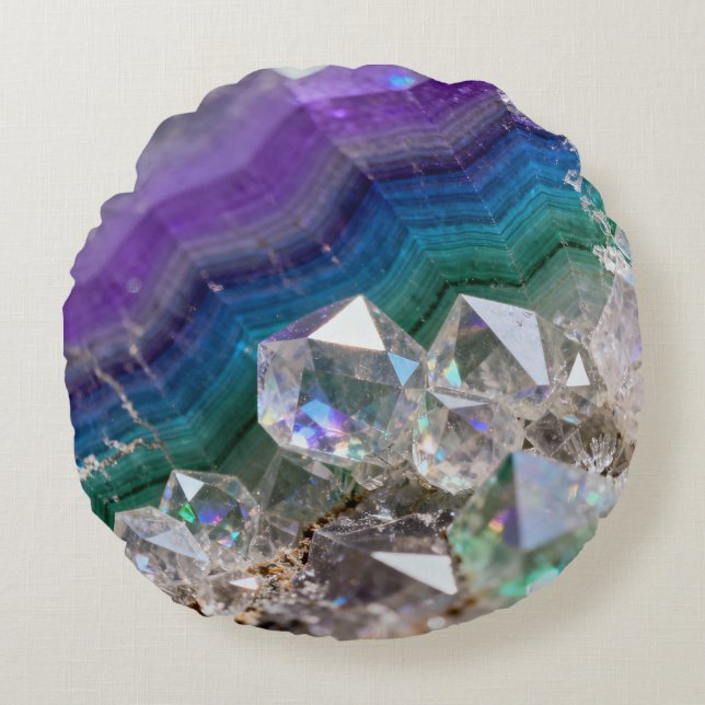 Almofada Redonda Design de Cristal Vibrante Fusão de Quartzo Prismá (Frente)