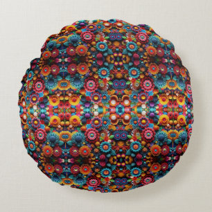 Almofada Redonda Design de crochet vibrante
