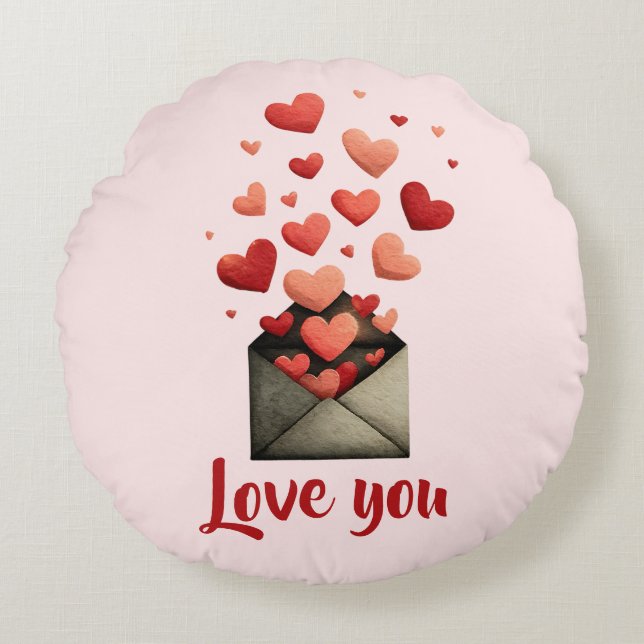 Almofada Redonda Design de Envelope do Amor de São Valentim (Frente)