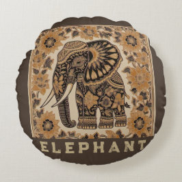 Almofada Redonda Design de estilo vintage de elefante Batik, retro 
