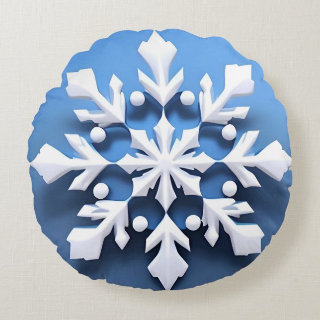 Almofada Redonda Design de Floco de Neve 3D Elegante (Frente)
